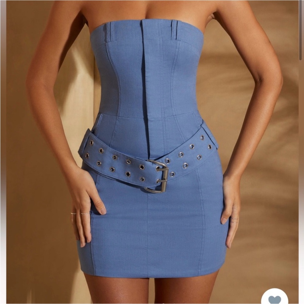 Oh Polly Bandeau Belted Linen Mini Dress